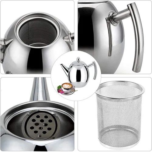 Miniatura 5 de Hervidor de agua durable del pote del café del té de la tetera del acero inoxidable con la capacidad grande del filtro (1L)