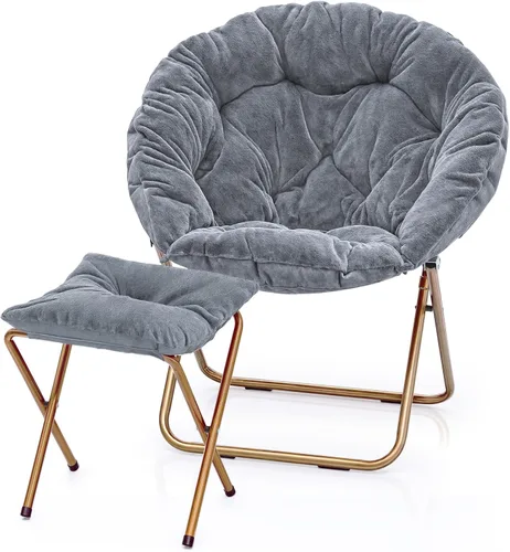 Miniatura 14 de MoNiBloom Silla redonda plegable de piel sintética para dormitorio, sala de estar, dormitorio, marco de metal plegable, de gran tamaño, cómoda, Negro