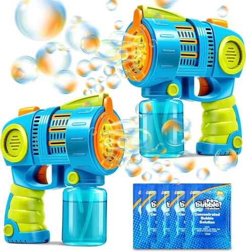 Sloosh - Paquete de 2 pistolas de burbujas con solución de recarga, soplador automático de burbujas para niños, exteriores, fiestas, Pascua, verano,