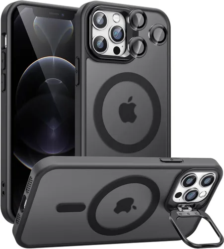 Miniatura 11 de Funda magnética para iPhone 11 con soporte, compatible con Magsafe, protección militar y protector de lente de cámara, funda translúcida mate