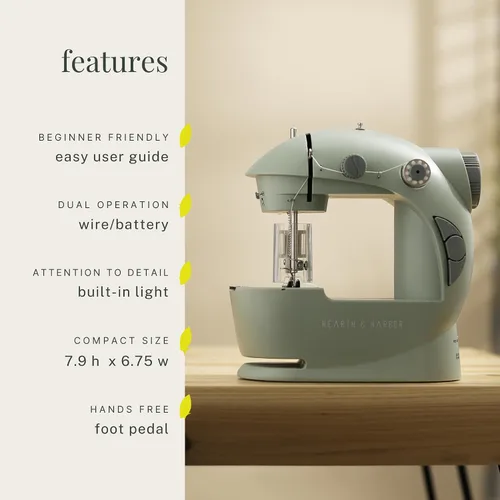 Miniatura 9 de Hearth & Harbor Minimáquina de coser para principiantes, máquina de coser portátil de doble velocidad pequeña para niños y adultos con mesa