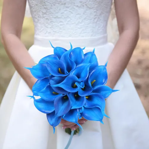 Miniatura 7 de IPOPU 24 flores falsas azules, flores de seda de tacto real para ramos de boda, centros de mesa, despedida de soltera, fiesta, hogar, arreglos
