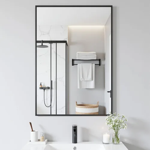 Miniatura 20 de Antok Espejo de baño con marco de metal negro de 22 x 30 pulgadas, espejo de pared con esquinas redondas, espejo de tocador para sobre el fregadero