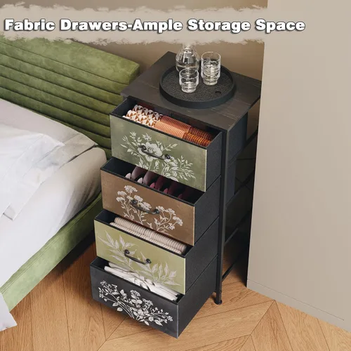 Miniatura 3 de Tohomeor Cómoda vintage vertical con mesita de noche, cajones de tela con diseño botánico neutro para armario, baño, torre de almacenamiento