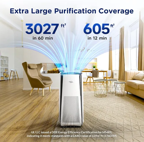 Miniatura 2 de Membrane Solutions Purificadores de aire para el hogar, habitación grande de hasta 3027 pies cuadrados en 1 hora con WiFi inteligente y Alexa, modo