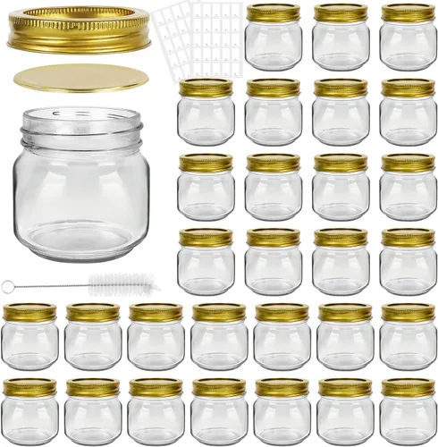 Miniatura 7 de Betrome Tarros Mason de 8 onzas, paquete de 30 tarros de vidrio de 8.1 fl oz con tapas de boca regular, recipientes de almacenamiento de vidrio