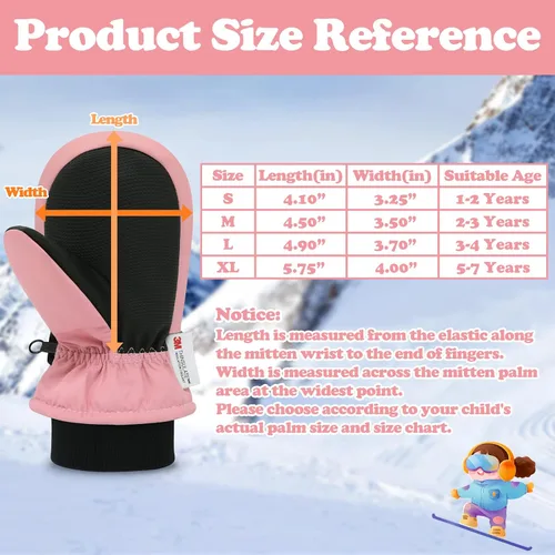 Miniatura 6 de Sarfel Guantes de invierno impermeables para niños pequeños, guantes de nieve para niños, guantes de esquí para niños, guantes de bebé Thinsulate