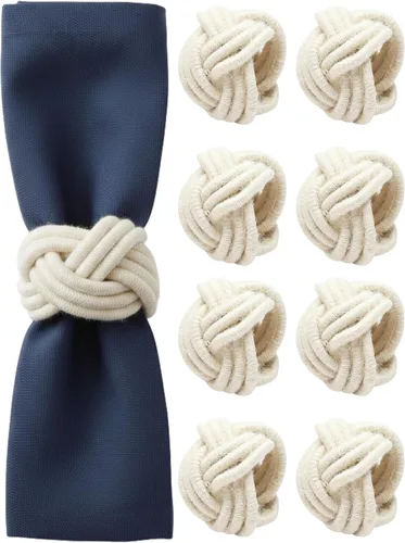 Miniatura 14 de Juego de 12 servilleteros bohemios elegantes, de rayón tejido a mano, color beige, resistente al desgaste, decoración de mesa para bodas, Navidad