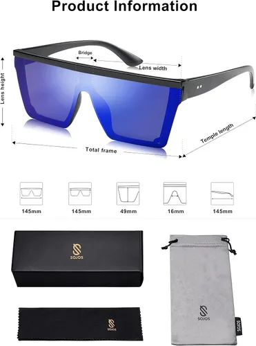 Miniatura 5 de SOJOS SJ2117 - Gafas de sol cuadradas grandes para mujer marco grueso parte superior plana con espejo lentes siamesas tamaño más grande
