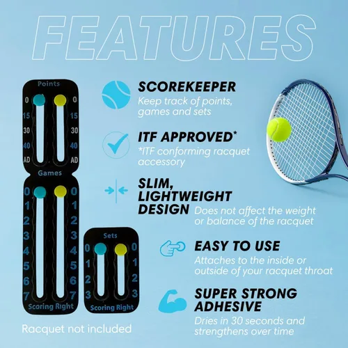 Miniatura 4 de Scoring Right Portable Tennis Racket and Padel Scorekeeper, Easily Mounted Small Score Board to Keep Score of Points, Games, and Sets, ITF