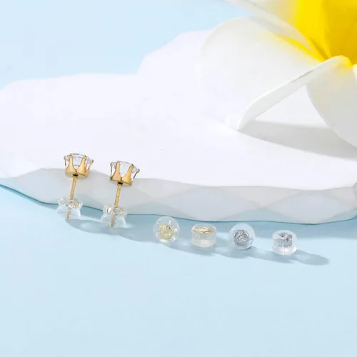 Miniatura 6 de Pendiente trasero para orejas caídas, pendientes de silicona de oro de 18 quilates para aretes pesados, soporte de goma plana para aretes de soporte