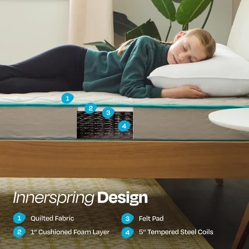 Miniatura 3 de Linenspa Colchón de 6 pulgadas, tacto firme, resortes Bonnell con capa de espuma, colchón en una caja, cama para jóvenes o niños, dormitorio