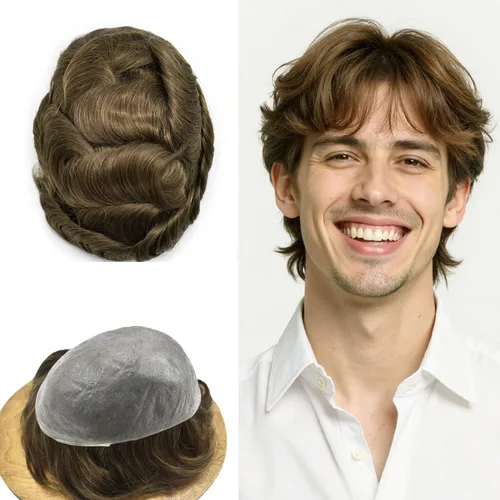 Miniatura 47 de FNY HAIR - Tupé para hombres, sistema de cabello humano, piel ultrafina, PU con bucle en V, prótesis de cabello natural para hombres, #1B05 1B# OFF