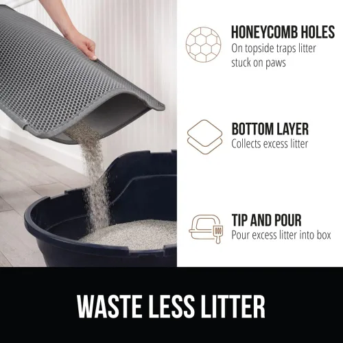 Miniatura 5 de GORILLA GRIP Tapete para caja de arena para gatos con diseño de panal de abeja, tapete de basura de dos capas, suave para las patas, suministros