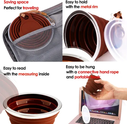 Miniatura 5 de ME.FAN Taza de viaje plegable de silicona - Taza de camping plegable con tapas de silicona - Juego de tazas de beber expandibles - Portátil, Paquete
