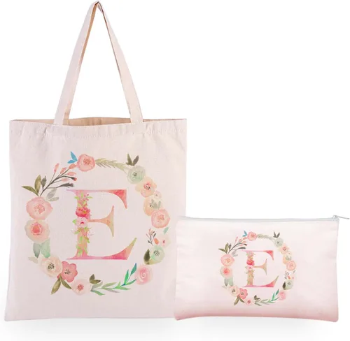 Bolsa de lona personalizada con inicial floral con cremallera, bolsa de monograma, bolsa de cosméticos, regalo para mujeres, dama de honor