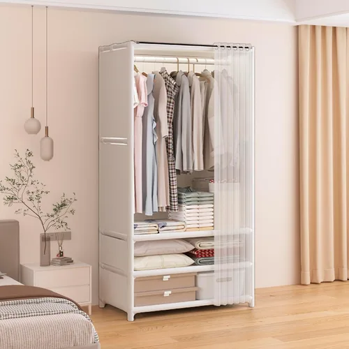 Miniatura 4 de Armario portátil para colgar ropa, armario de estilo japonés, perchero con 1 varillas para colgar, 2 estantes de almacenamiento, 27.5 pulgadas