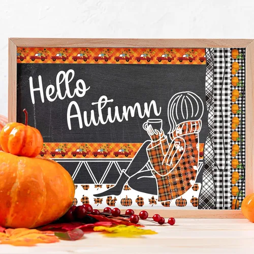 Miniatura 7 de Whaline 12 rollos de cintas Washi a cuadros de otoño, búfalo colorido, calabaza, camión, hojas de arce, patrón de gnomo, cinta adhesiva decorativa