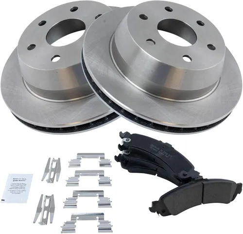 Miniatura 3 de TRQ Kit de rotor de freno trasero y pastillas de cerámica Posi premium compatible con camioneta Chevy GMC