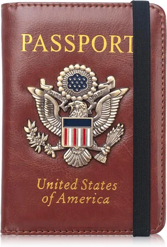 Miniatura 14 de Coowayze Funda para pasaporte para mujeres y hombres, funda de cuero para pasaporte estadounidense con ranura para tarjeta de vacunación