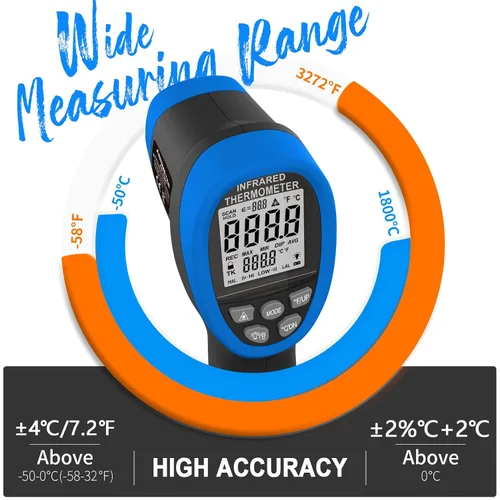 Miniatura 4 de AIOMEST Pirómetro digital AI-1800 DS 50:1, pistola termómetro infrarroja sin contacto para medición de alta temperatura sin contacto -58 ~ 3,272 ℉