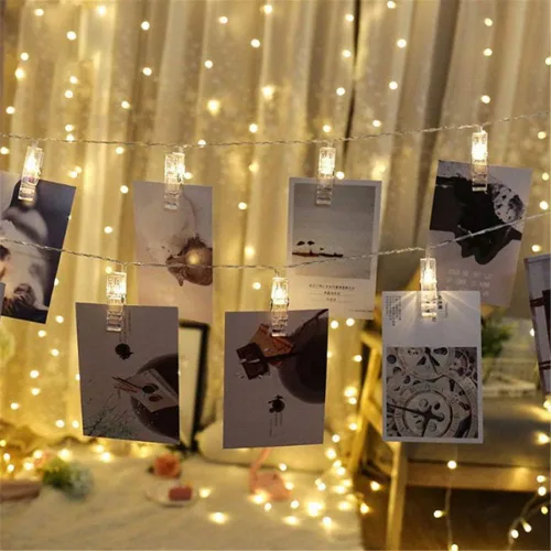 Miniatura 3 de Dopheuor Cadena de luces LED con clip de fotos, cadena de luces LED para colgar fotos, fotos, funciona con pilas para regalos, patio, Navidad