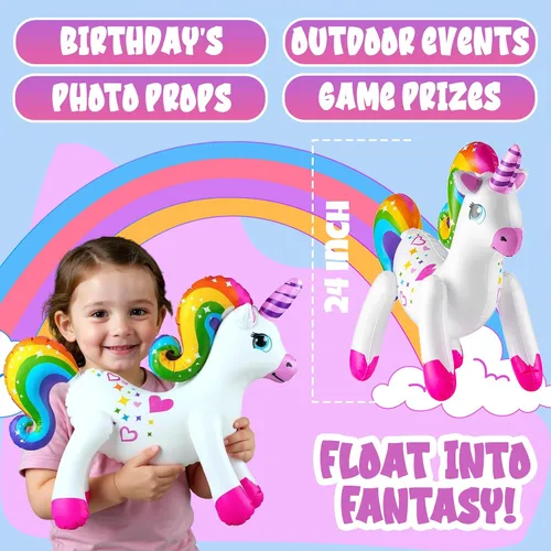 Miniatura 4 de Decoraciones inflables de fiesta de unicornio – (paquete de 4) 24 pulgadas – Unicornios grandes de arco iris inflables para decoraciones