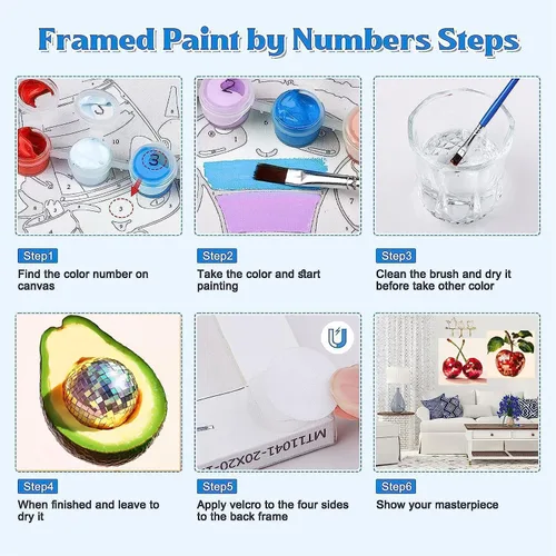 Miniatura 7 de Canrichshop Paquete de 4 Bola de Discoteca DIY Pintar por Números para Principiantes, Pintura al Óleo de Frutas Kits de Pintar por Números