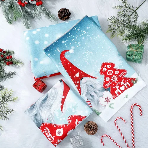 Miniatura 7 de Preboun Juego de 3 toallas de baño navideñas de gnomo, toallas de mano con árbol de Navidad, toallas de baño con copos de nieve de invierno, toallas