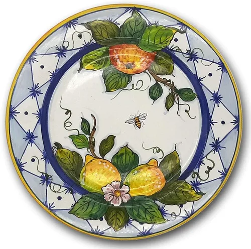 Vajilla de cerámica italiana con diseño de naranja limón, plato pintado a mano de 11 1/2 pulgadas para cocina, fabricado en Italia, Toscana, plato