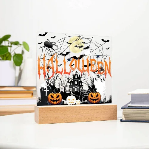 Miniatura 4 de Lámpara de Halloween espeluznante con decoración de luz nocturna con temática de araña y esqueleto, escena de castillo fantasma para una experiencia