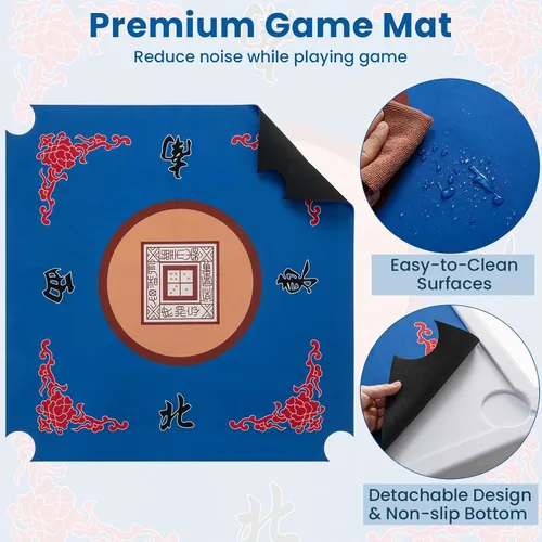 Miniatura 3 de Goplus Mesa de Mahjong, mesa plegable cuadrada de 35" con 4 portavasos, alfombrilla antideslizante, superficie de HDPE, patas de metal, mesa