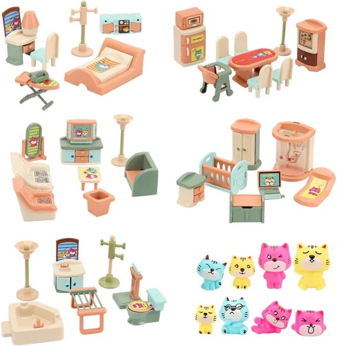 BananMelonBM Paquete de 50 Conjunto de Muebles para Casa de Muñecas Pequeña para Niños Juguetes Casa Grandes Sueños para Bebés Niños Niñas Edad 3+,