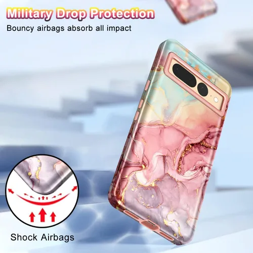 Miniatura 5 de Btscase Funda para Google Pixel 7 Pro, patrón de mármol 3 en 1, resistente a prueba de golpes, cuerpo completo, policarbonato duro y suave