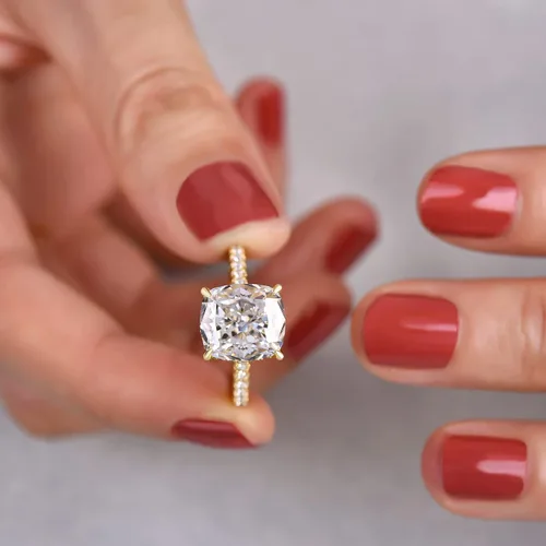 Miniatura 3 de RODIFFY Anillo de compromiso de corte cojín de 4 quilates para mujer, anillo de compromiso chapado en oro blancorosa de plata de ley 925 de 18