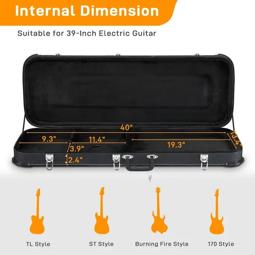 Miniatura 3 de Ktaxon Funda dura para guitarra eléctrica, rectangular de madera estándar de 39 pulgadas. Estuche protector para guitarra eléctrica con cierre