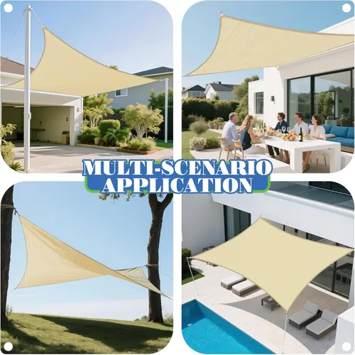 Miniatura 2 de ECOOPTS Vela de Sombra Solar HDPE de 8'x8' Toldo Rectangular para Sombra de Patio Exterior Cubierta de Pérgola Bloquea 95% UV Resistente (Beige)