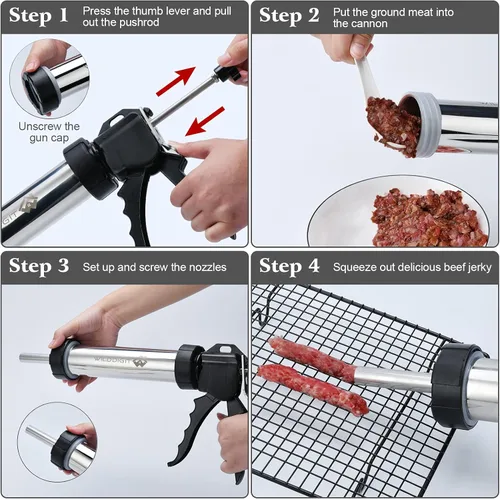 Miniatura 4 de Kits profesionales de pistola de carne seca de vacuno, máquina de carne seca de acero inoxidable, cañón de cecina, pistola de carne con 5 boquillas