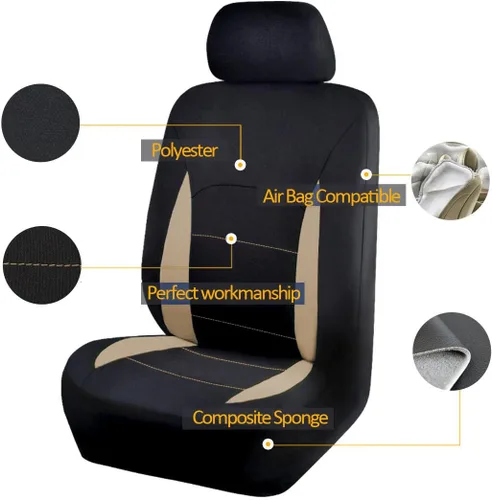 Miniatura 2 de Flying Banner Juego de Fundas para Asientos de Coche Beige y Marrón Claro para Asientos Delanteros y Banco Trasero, Protectores de Asiento de Coche