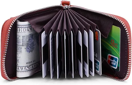 Miniatura 2 de ihreesy Portatarjetas de crédito, de piel vacuna, tarjetero protector para tarjetas de crédito, 9 ranuras para tarjetas, con cremallera