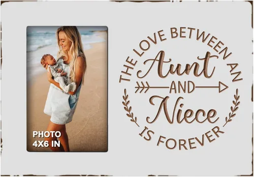 EXQUIDECA Los mejores regalos de tía de sobrina - Marcos de fotos tallados grabados para tía 4x6 Pulgadas - El amor entre una tía y una sobrina es