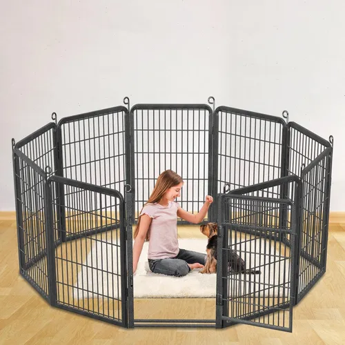 Miniatura 17 de Corralito para perros, 40 pulgadas de altura, 14 paneles con umbral bajo, puerta completa y doble cerradura, cerca para perros al aire libre