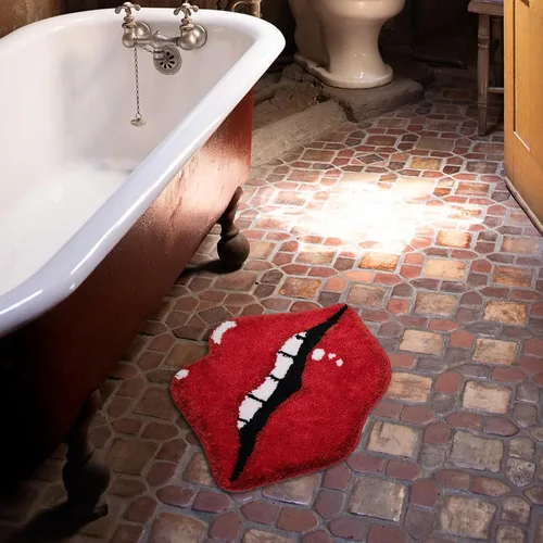 Miniatura 9 de Panstar Alfombra de baño de labios rojos, bonita y divertida alfombra de baño con forma de labios mordedores, antideslizante, absorbente, alfombra
