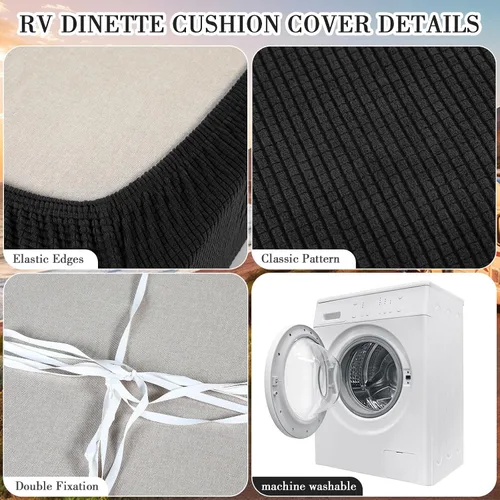 Miniatura 3 de Buryeah Juego de 4 fundas de cojines para comedor de caravana tipo booth, protector de muebles para sofá, asiento, cámper, auto, sofá, 2 respaldos