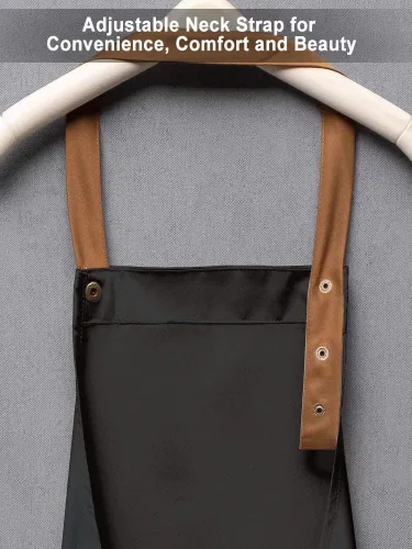 Miniatura 5 de Delantal de cocina con bolsillos, correa ajustable para el cuello para mujeres y hombres, delantal resistente al agua para chef artista camarero