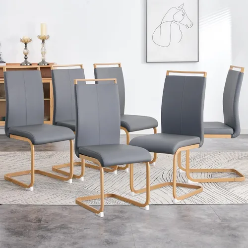 Miniatura 46 de gopop Juego de sillas de comedor, sillas modernas de metal con asiento acolchado de piel sintética, respaldo alto y patas cromadas resistentes, claro
