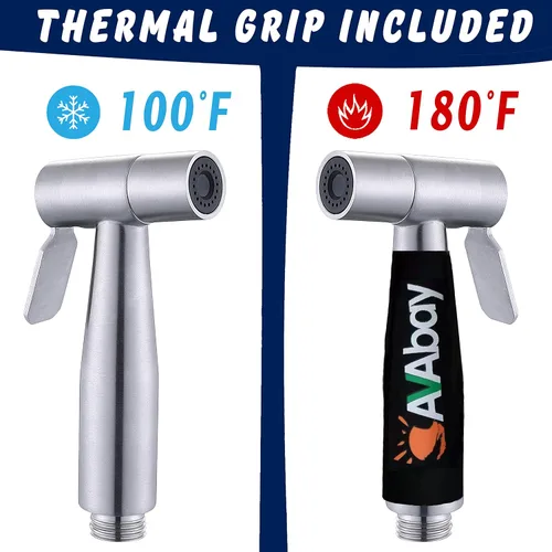 Miniatura 3 de Cabezal rociador de acero inoxidable con agarre térmico - Pulverizador de bidet con acabado cromado cepillado - Shattaf para pañales de tela