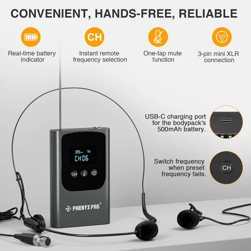 Miniatura 5 de Phenyx Pro Sistema de micrófono inalámbrico digital dual PDP-2-1H1B Bundle con receptor inalámbrico portátil PWR-P-900