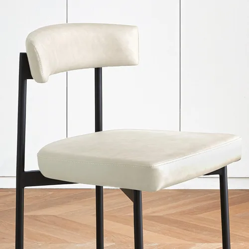 Miniatura 5 de GrandNoor Juego de 2 sillas de comedor de piel sintética beige, silla de cocina tapizada sin brazos, moderna silla de comedor con respaldo curvado