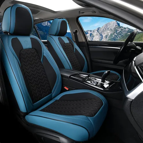 Miniatura 22 de Coverado Juego completo de fundas de asiento, fundas de asiento de piel sintética transpirable de 5 asientos para automóviles, funda de asiento